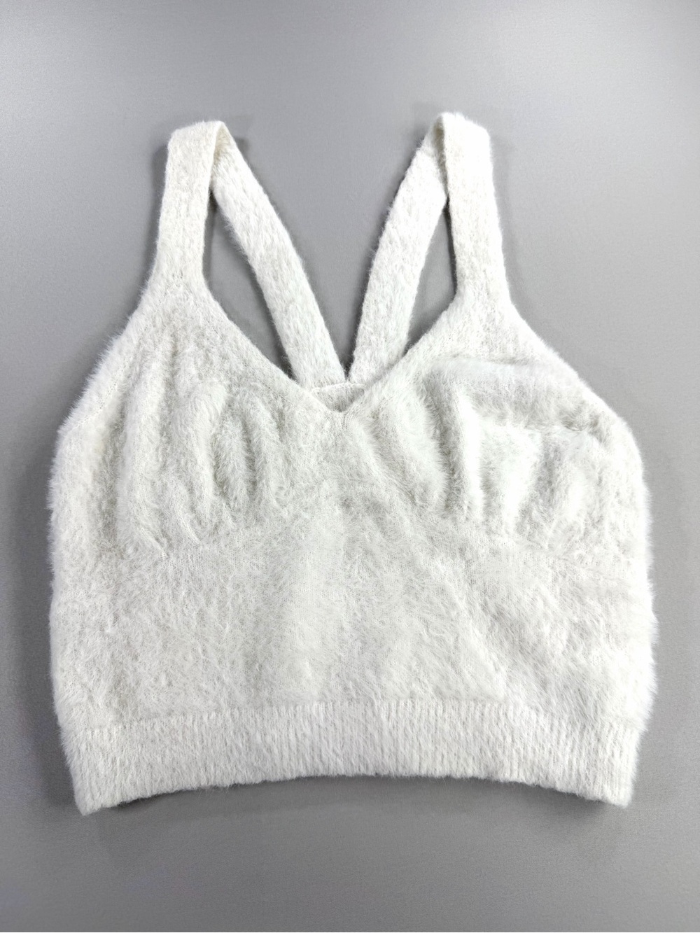 PROMESA Fuzzy Knit Crop Tank Top Medium Ivory White Y2K Cozy Cami